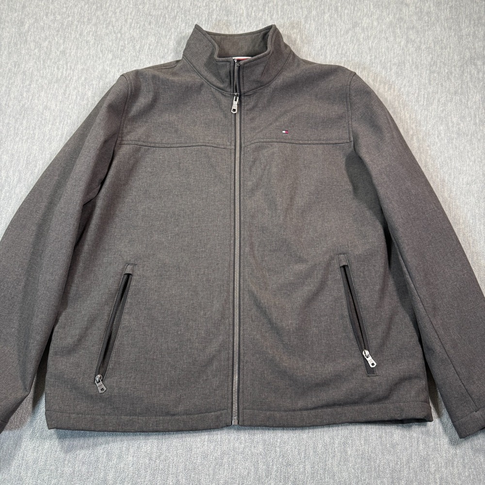 Tommy Hilfiger Jacket Men XL Gray Softshell Full Zip Mock Neck‎ Lightweight Coat